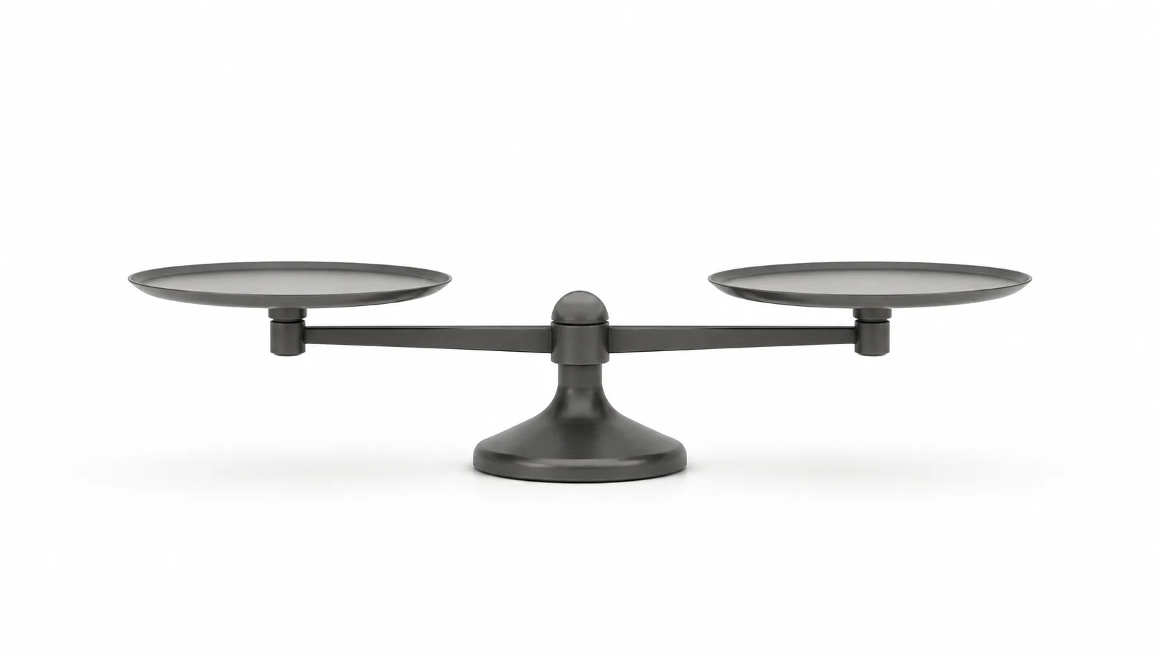 Two-sided scale balanced on a white surface — weighing AI automation versus hiring for small business customer service