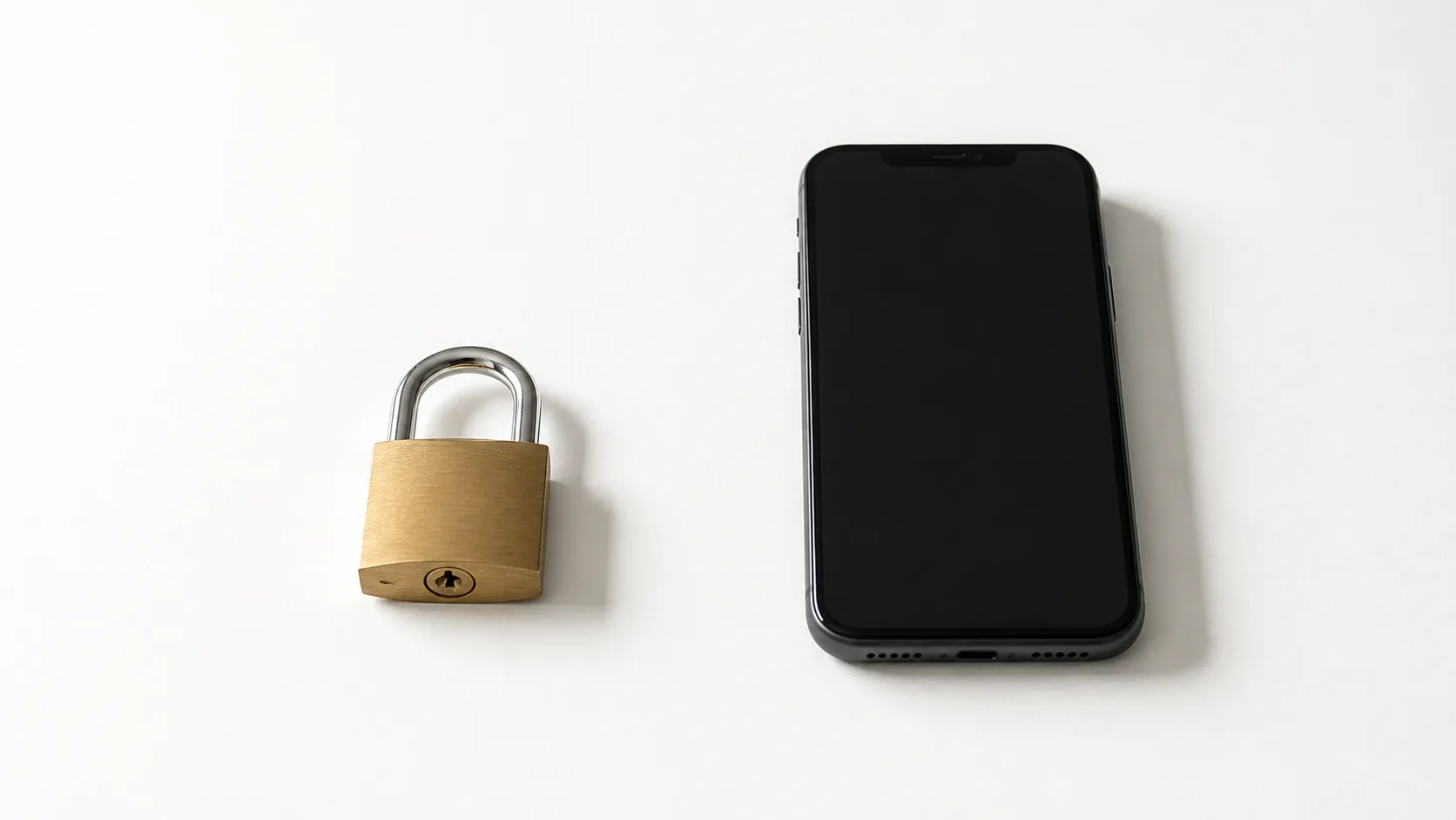 Small padlock next to a smartphone on a clean white surface — customer data privacy and AI customer service for SMEs