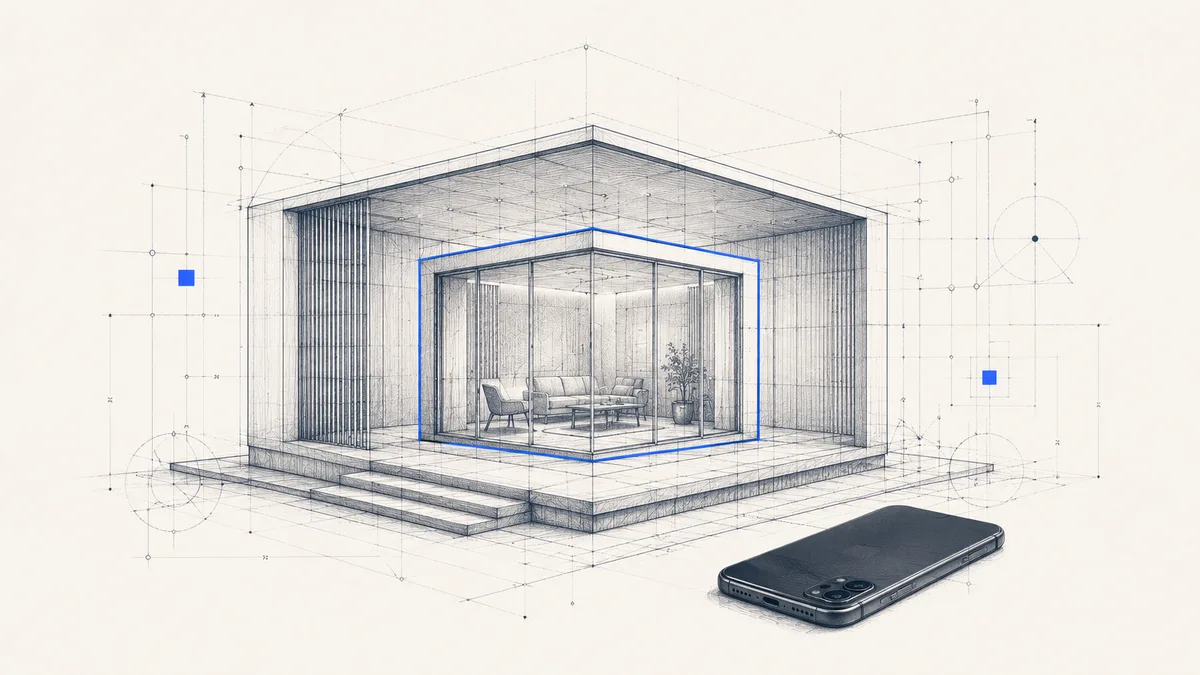 Abstract data governance motif for UAE SMEs using AI — layered translucent data planes on a navy-to-blue gradient